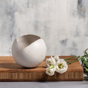 Small White Modern Planter with a Drainage Hole And Saucer Pottery Pot For Succulent And Cactus Unique Pottery Gift image 2