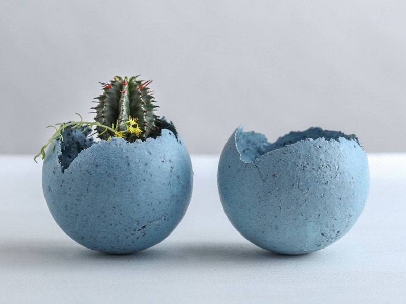 Set of 2 Medium Grained Light Blue Ceramic Planters Grained Etsy
