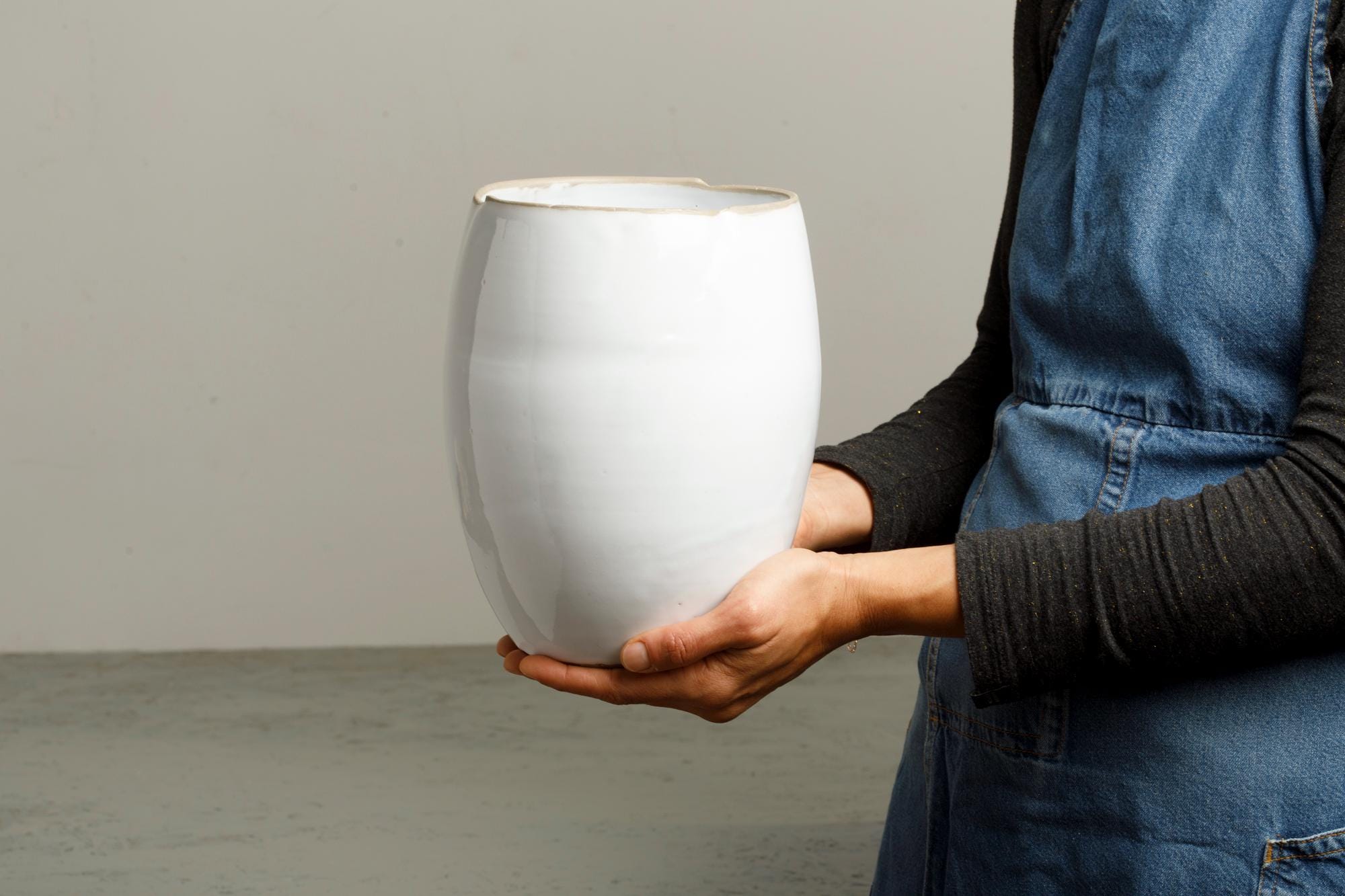 White Minimalist Handmade Ceramic Flower Vase Modern Tall Pot