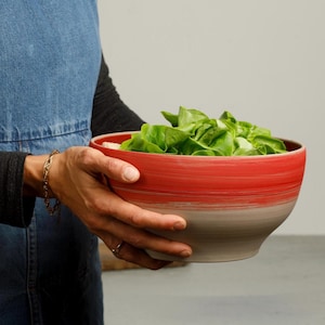 Rustic Red Ceramic Bowl – Large Handmade Serving Bowl, Modern Fruit Bowl, Artisan Pottery Salad Bowl, Housewarming Gift