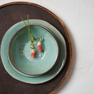 Turquoise Ceramic Dinnerware Set for One - Dinner Plate, Salad Plate ...