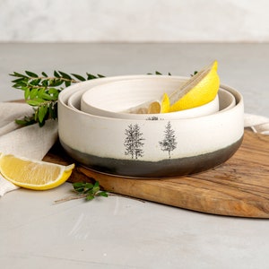 Set of 3 White Pottery Serving Bowls, Handmade Ceramic Decorative Bowls, Wedding Gift, Pottery Dinnerware Sets, Black & White Serving Bowl image 4