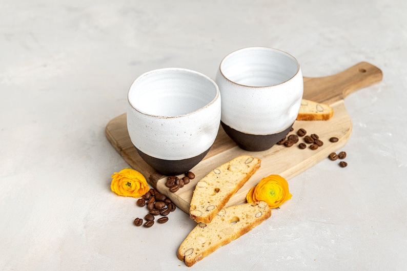 Set of 2 Asymmetric Black and White Ceramic Cups, Pottery 8.5 Oz Handmade Modern Tea Cups, Black White Tumblers image 3