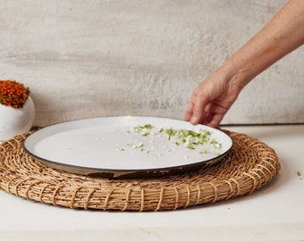 Extra Large Light Blue Round Serving Platter, Decorative Round