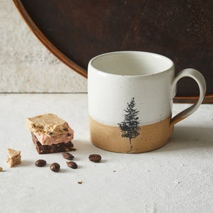 2 Handmade Ceramic White Mugs, 12 oz Pottery Coffee Mugs with Tree Print, Gift for Mom image 6