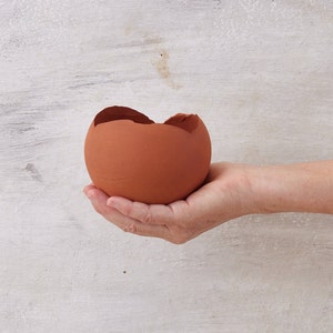 Set of TWO 2 Medium Terracotta Red-Brown Ceramic Egg-Shaped Planter Pot image 3