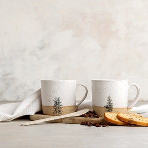 Set of 2 White Ceramic Mugs, Pottery Handmade Coffee Mugs Set with Handle, Huggable Straight Large Tea Mugs, Rustic Modern Look Mugs image 8
