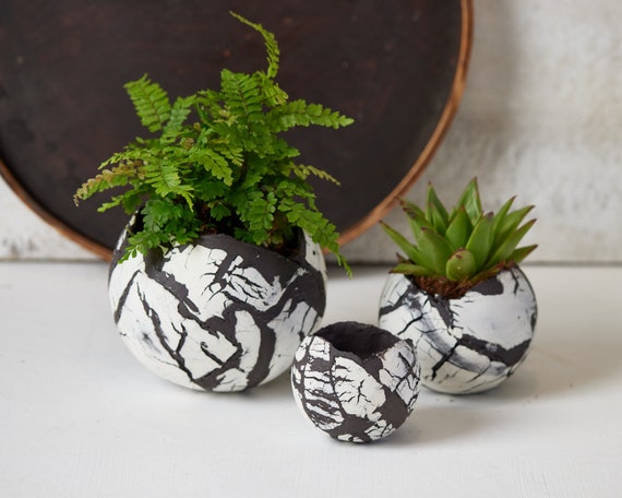 Indoor or Outdoor Gray Varying Sized Round Fiber Clay Planters (Set of 3)