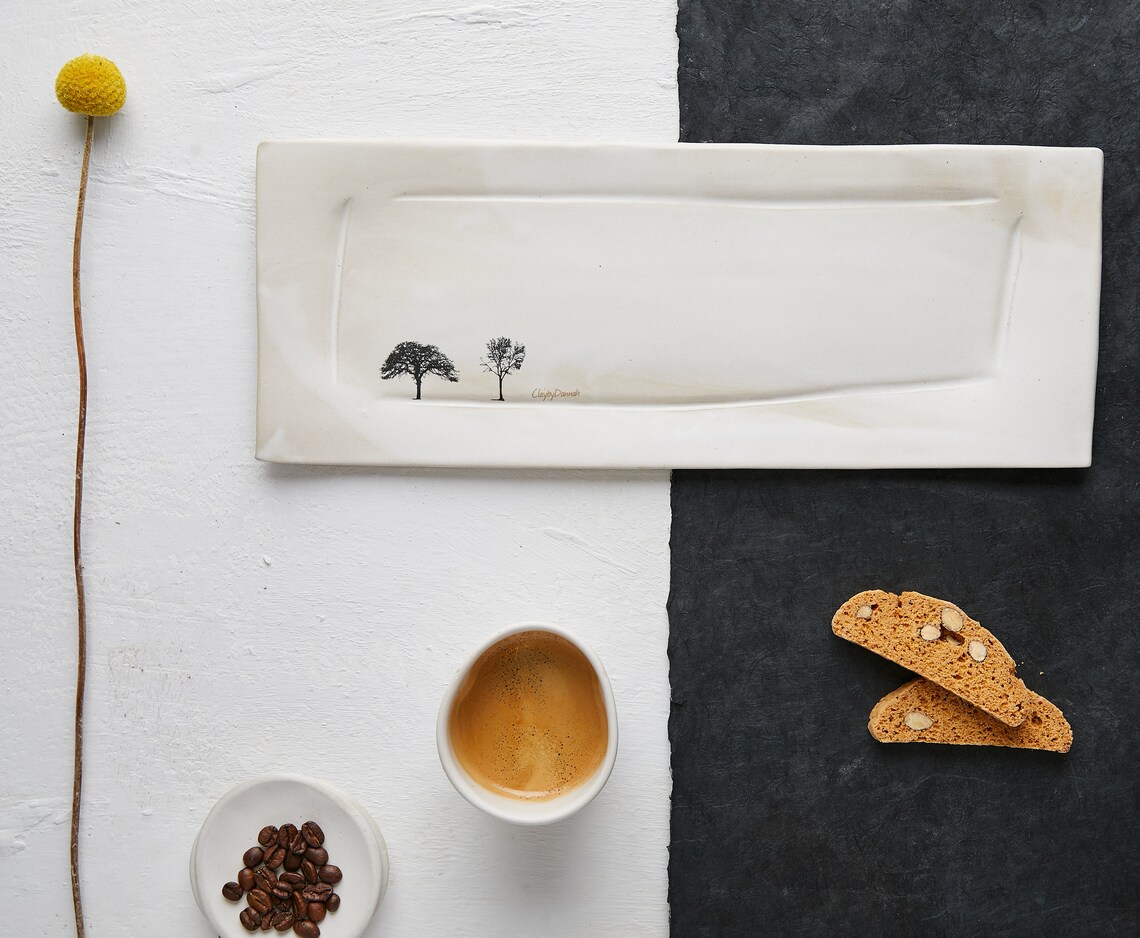 White Large Ceramic Rectangular Tray Cake Dish Platter With | Etsy