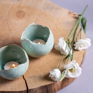 Set of 2 Mint Green Ceramic Candle Holders