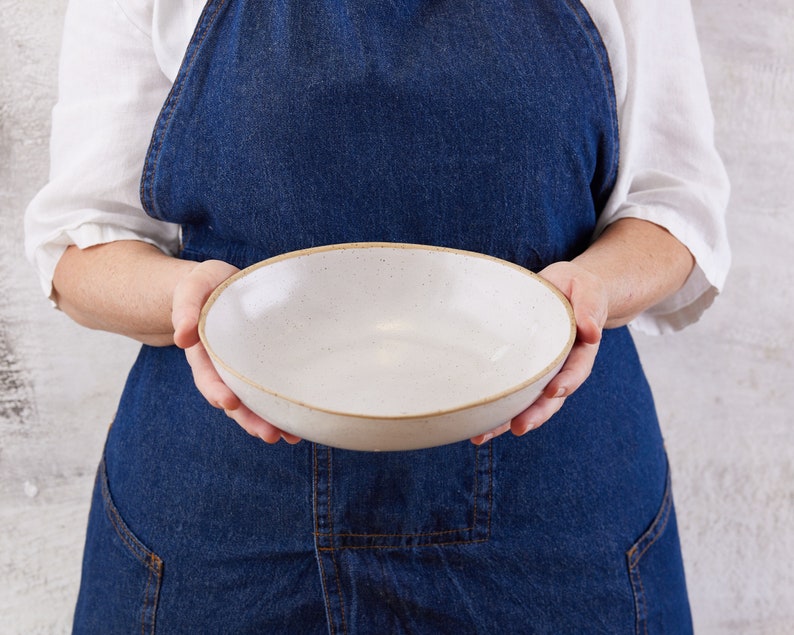 Pottery Handmade Matte Milky White Large Serving Bowl, Set of 3 Round Pasta Serving Dish, Ceramic Dinner Serving Dishes image 8