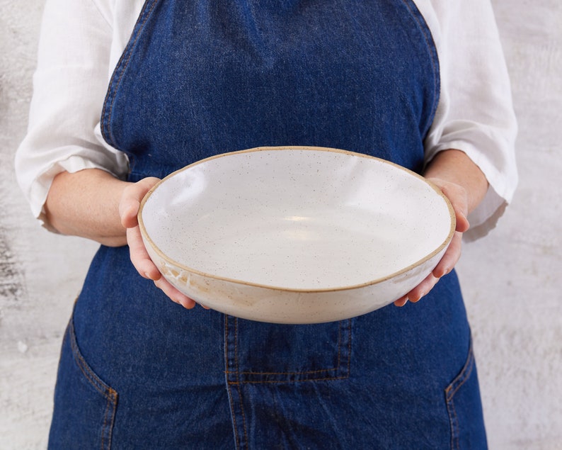 Pottery Handmade Matte Milky White Large Serving Bowl, Set of 3 Round Pasta Serving Dish, Ceramic Dinner Serving Dishes image 3