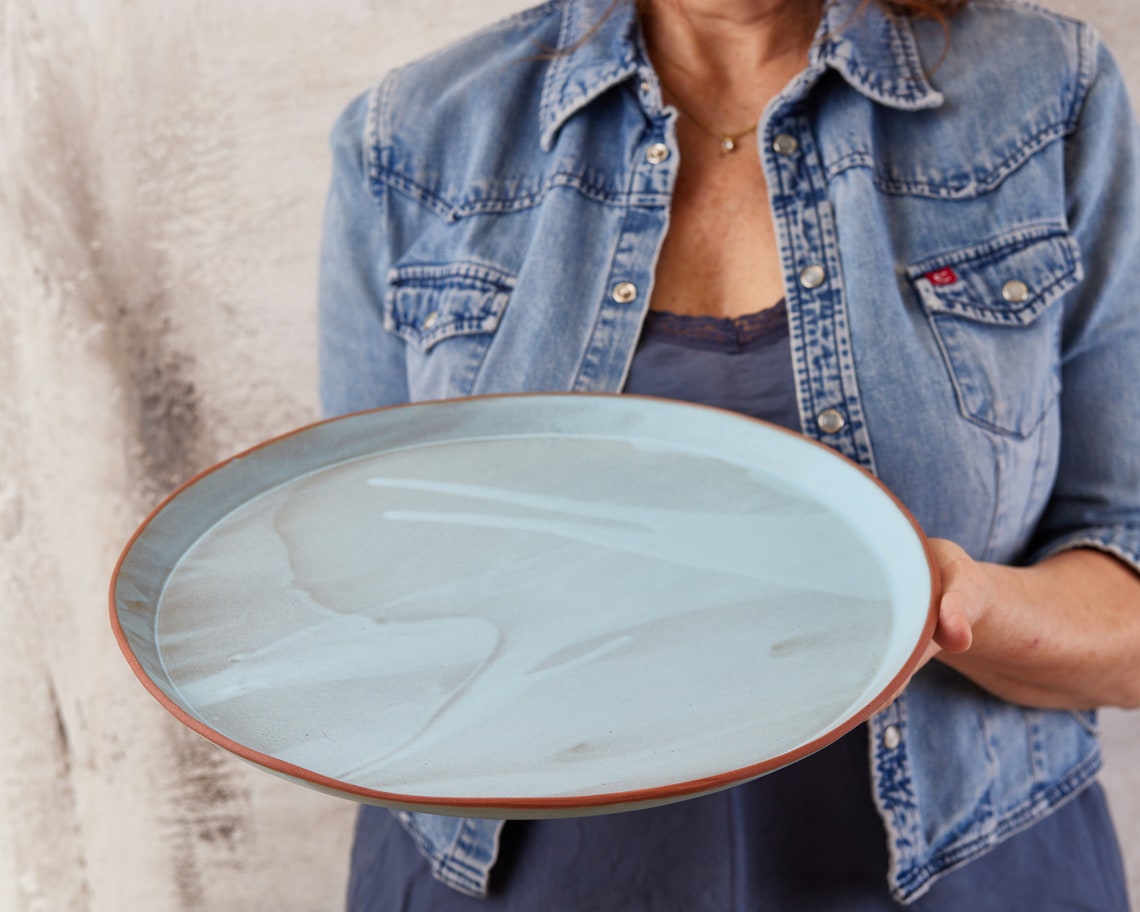 Extra Large Light Blue Round Serving Platter Decorative Round Etsy