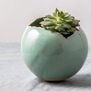 Small Green Ceramic Planter for Cactus Mini Round Succulent Pot image 4