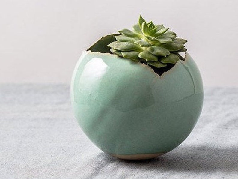 Small Green Ceramic Planter for Cactus Mini Round Succulent Pot image 4