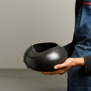 Black Organic Shape Pottery Vase, Modern Abstract Flower Vase, Unique Round Ceramic Decor, Amorphic Artisan Home Accent, Mom Holidays Gift