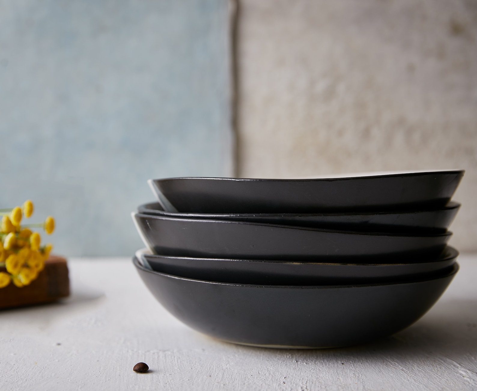 Set of 2 Black Ceramic Pasta Bowls Handmade Elegant Modern Etsy