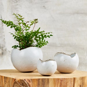 Set of 3 Handmade Shiny White Ceramic Planters, Wedding Gift, Unique Eclectic Home Decor, Indoor Planters Set