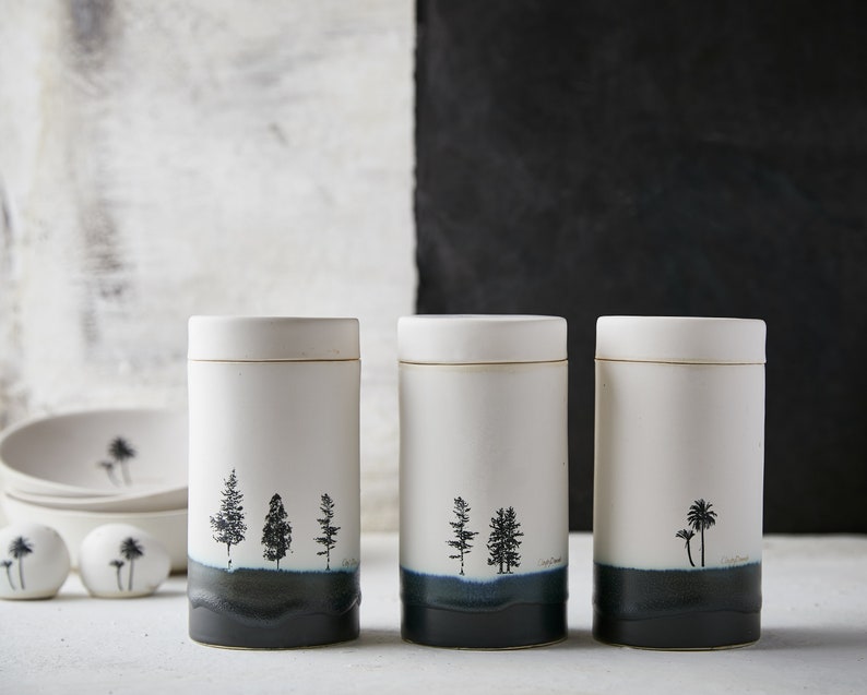 Tall Black & White Ceramic Lidded Jar Kitchen Storage Jar Etsy Canada