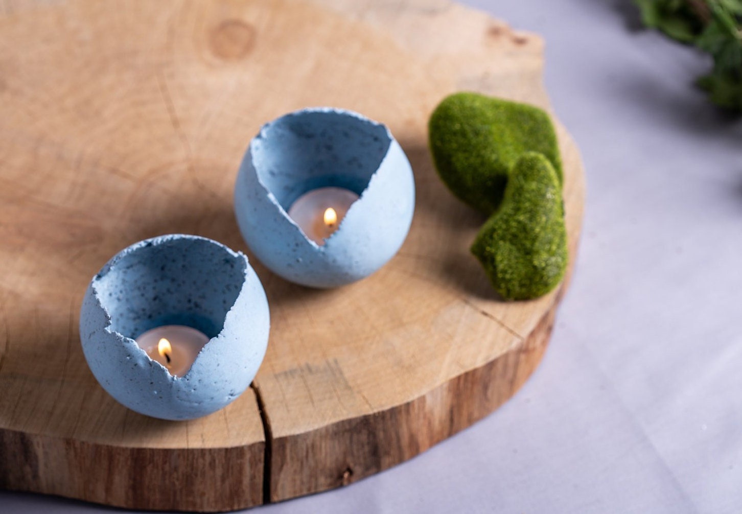 Set of 2 Grained Blue Ceramic Candle Holders Votive Candle Etsy