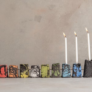 Colorful Handmade Modular Pottery Hanukkiah, Modern Textured Hanukkah Menorah, Jewish Wedding Gift, Made in Israel