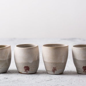 FOUR Handmade Ceramic Espresso cups Set, Beige and Gray Japanese Style Coffee Tumblers, Hand-Thrown TeaCup Set, Father&#39;s Gift