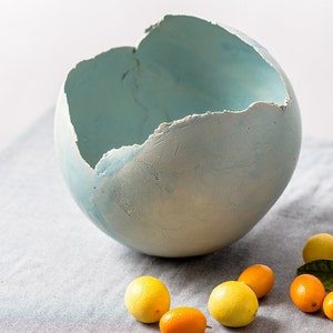 Extra großer himmelblauer handgemachter Übertopf aus Keramik, extra großer Sukkulenten-Innentopf, kugelförmiger Übertopf, Einweihungsparty-Geschenk