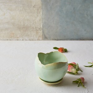 Small Green Ceramic Planter for Cactus Mini Round Succulent Pot image 8