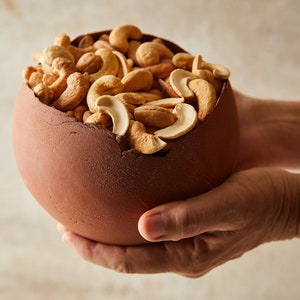 Large Terracotta Pottery Serving Bowl, Ball Shape Contemporary Bowl, Ceramic Deep Decorative Bowl, Dining Table Centerpiece Decor
