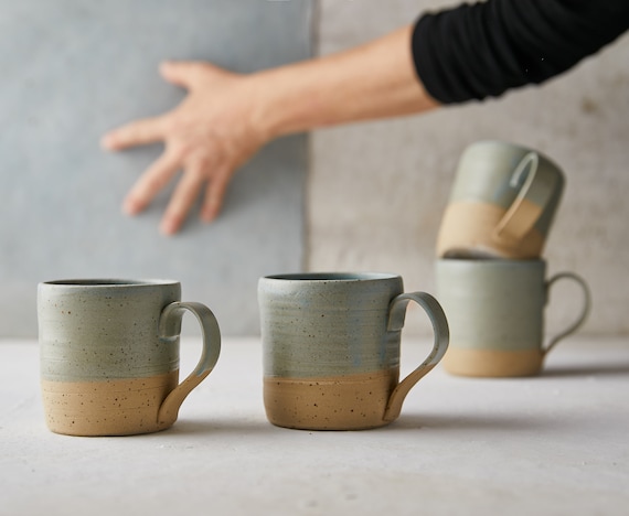 Set of 4 Cream Ceramic Mugs, Small Ceramic Coffee Cups With Handle, Modern  Teacups. 10oz Handmade Mugs 