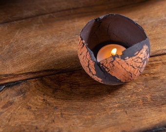 Small Orange & Black Ceramic Tealight Candle Holder