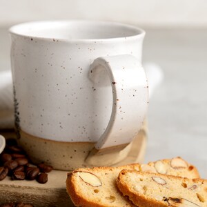 2 Handmade Ceramic White Mugs, 12 oz Pottery Coffee Mugs with Tree Print, Gift for Mom image 4