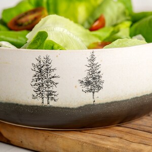 Large White Pottery Salad Serving Bowl, Handmade Ceramic Decorative Bowl, Black and White Serving Dish, Dinner Serving Dish with Tree Decor image 6