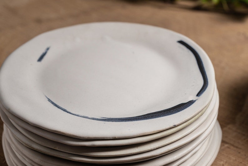 2 Black and White Ceramic Modern Handmade Salad Plates, Modern Bohemian Pottery Dinnerware Plates for Two image 2