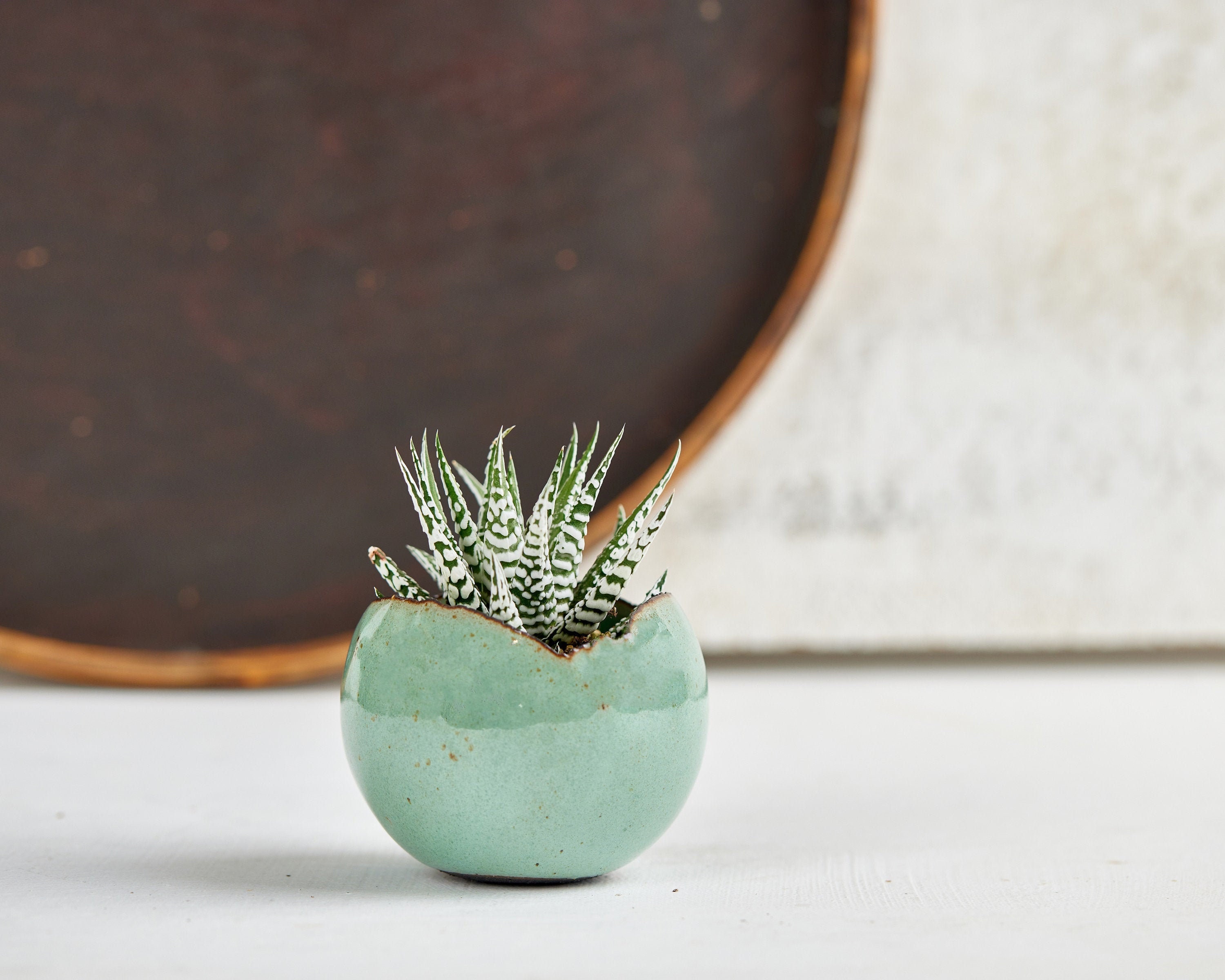 Turquoise Small Plant Pot M Size Set of 3 Ceramic Pot for Cactus