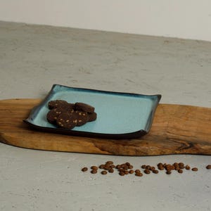 Turquoise Handmade Pottery Square Platter, 9 Inch Ceramic Dinner Serving Dish, Housewarming Gift