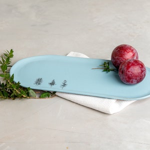 Modern Pottery Light Blue Large Ceramic Rectangular Long Serving Platter, Handmade Ceramic Decorative Serving Dish, Unique Serving Tray