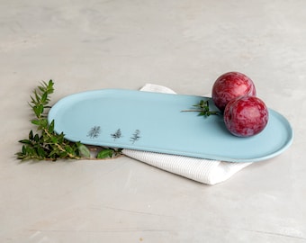 Moderne Keramik Hellblaue Große Keramik Rechteckige Lange Servierplatte, Handgefertigte Dekorative Servierplatte, Einzigartige Serviertablett