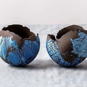 Ensemble de 2 jardinières moyennes en céramique bleue et noire, ensemble de pots contemporains