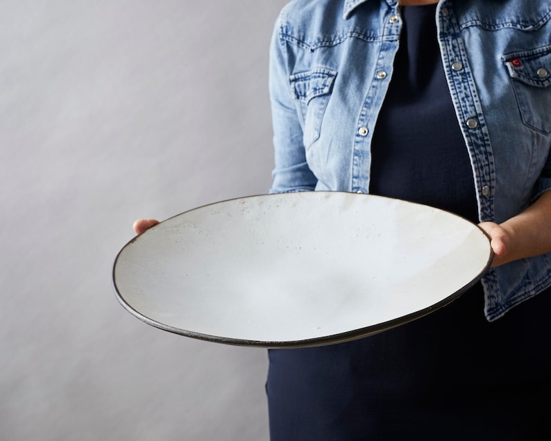Turquoise Extra Large Ceramic Serving Bowl Handmade Round Etsy
