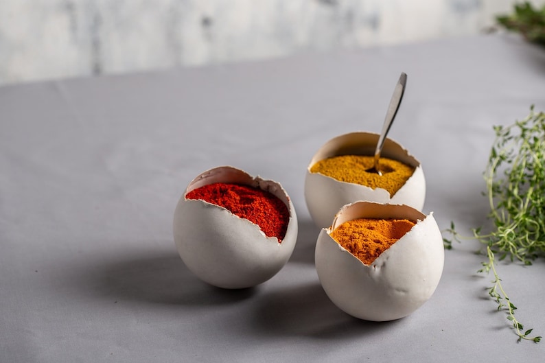 Contemporary Spices Dish Set of 3 Small Ceramic Condiment Bowls