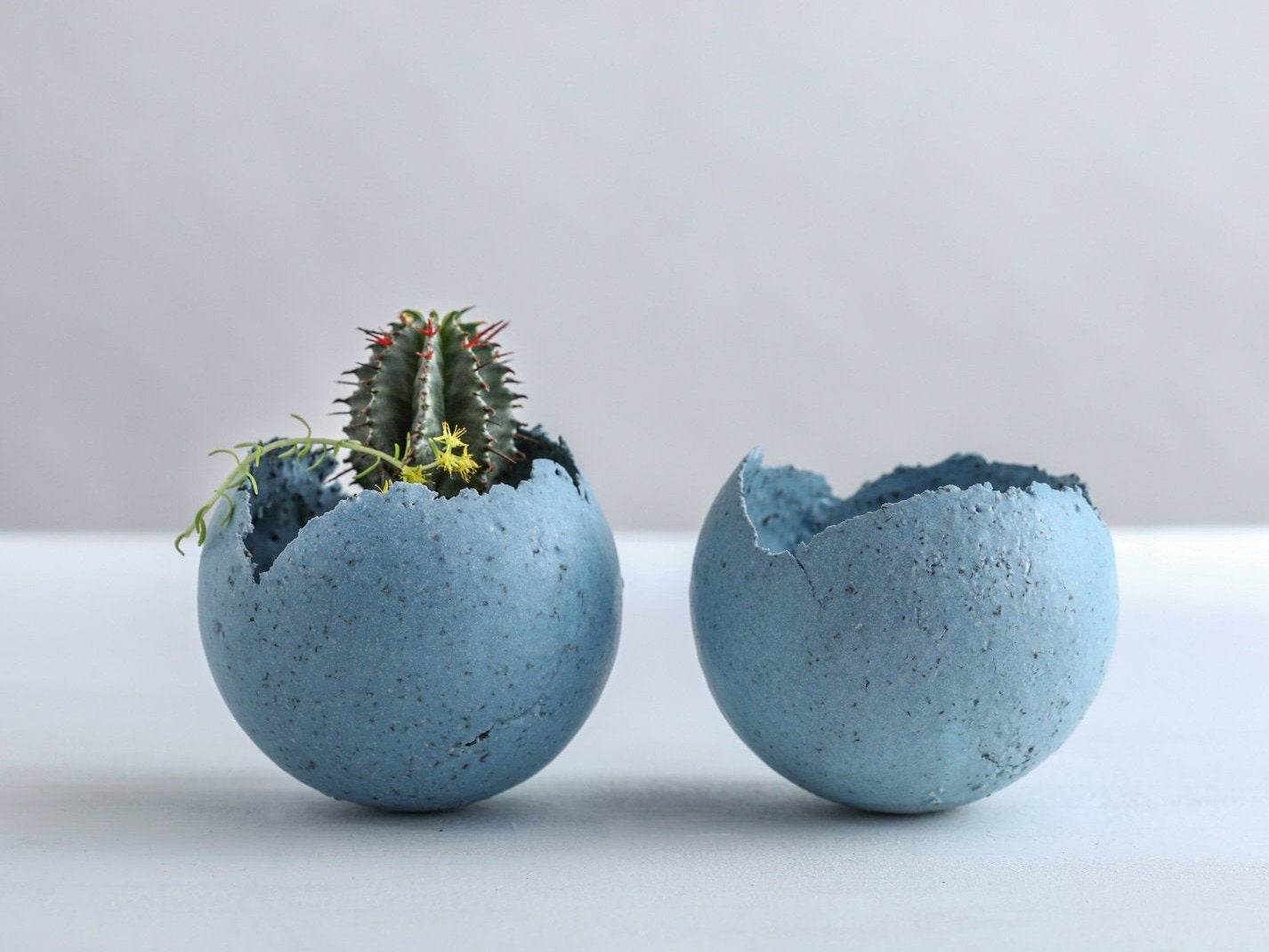 Ensemble de 2 Petites Jardinières en Céramique Bleu Clair à Grain | Bougeoirs Contemporains