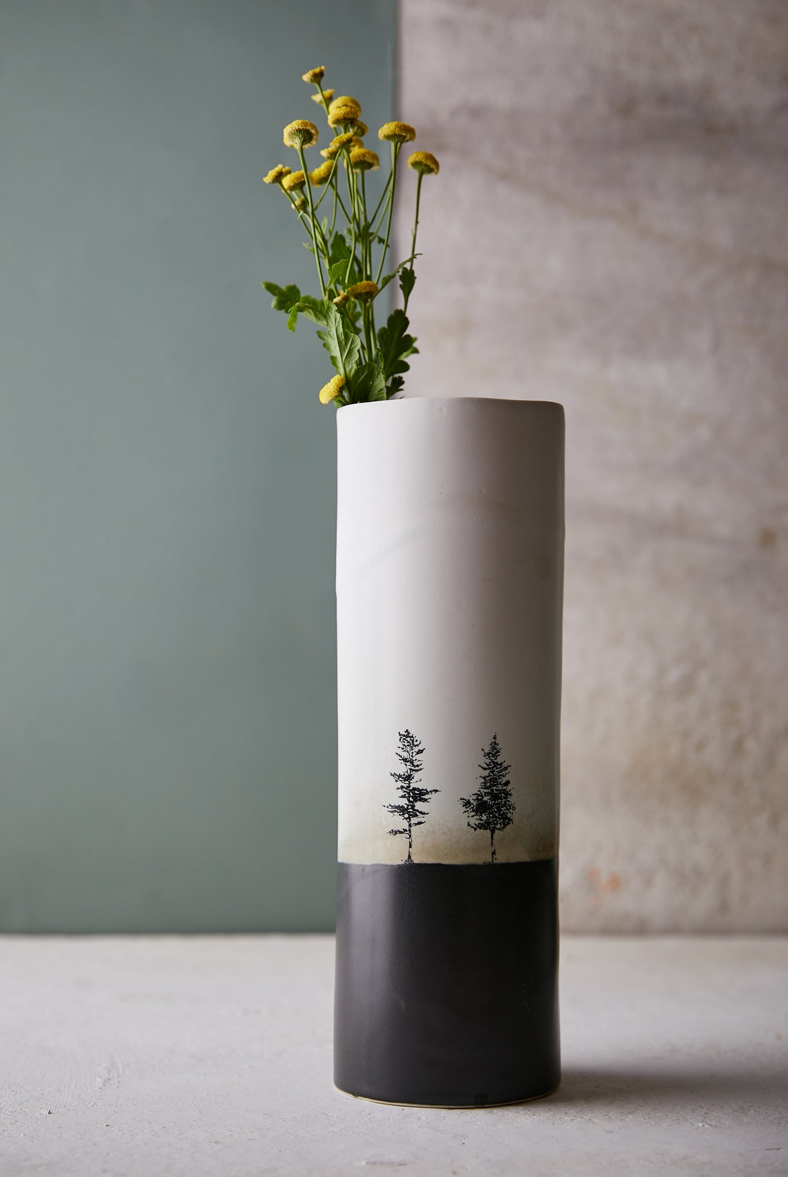 Black and White Tall Flower Vase Ceramic Handmade Bud Vase Etsy