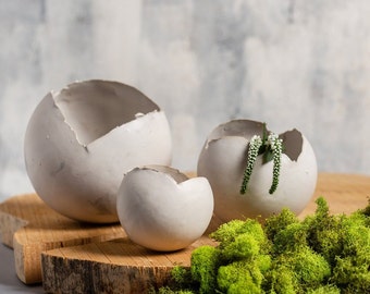 Set of 3 Round Eclectic White Ceramic Planters, Handmade Pottery Planters Pots for Indoor