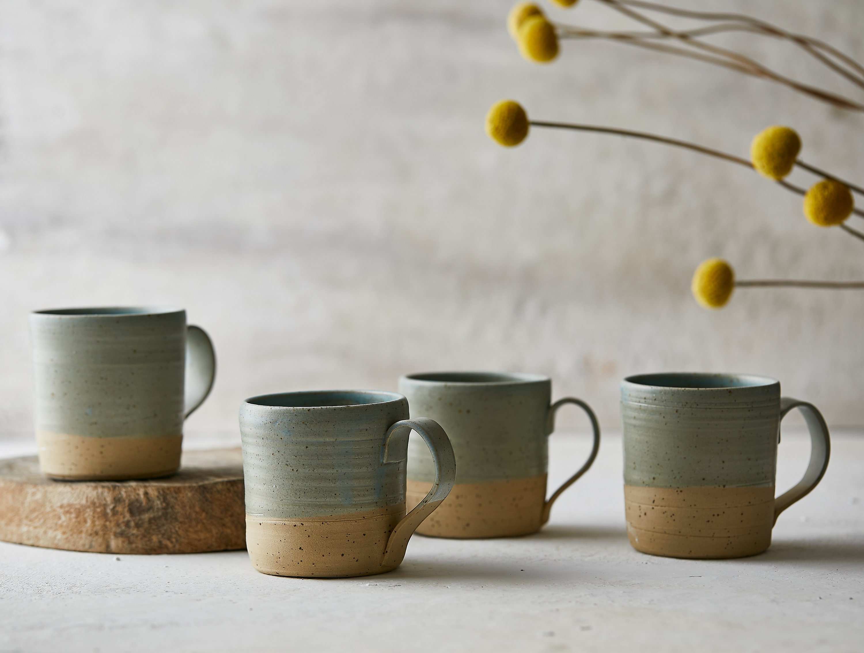 Set of 4 Brown and Turquoise Ceramic Mugs Ceramic Coffee - Etsy