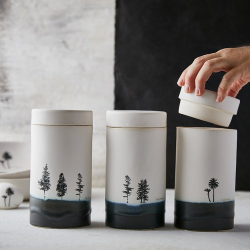 Tall Black & White Ceramic Lidded Jar Kitchen Storage Jar - Etsy Canada