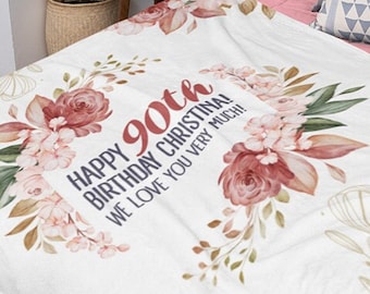 Personalize Blanket 90 Year Old, 90th Birthday Gift, 90 Years Loved Blanket, Gift For 90 Year Old Woman, Blessed 90 Years