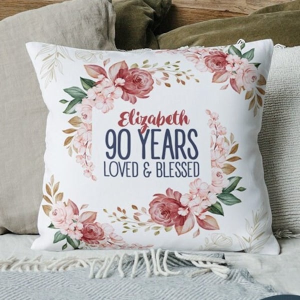 90 Years Loved Personalized Pillow, 90 Years Blessed, Grandma Pillow, 90th Birthday Gift Ideas For Grandma, Custom Gifts for Great Grandma