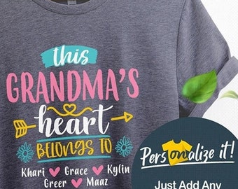 This Grandma Heart Shirt Grandma Gift For Grandma Nana Shirt Mom Shirt Grandma Shirts Grandma Tee New Grandma With Grandkids Names