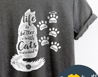 Personalized Cat Lover Gift With Cats Name, Cat Mom T-shirt, Cat Lover Shirt, Cat Lady Gift Ideas, Customizable Shirt, Cat Dad Shirt